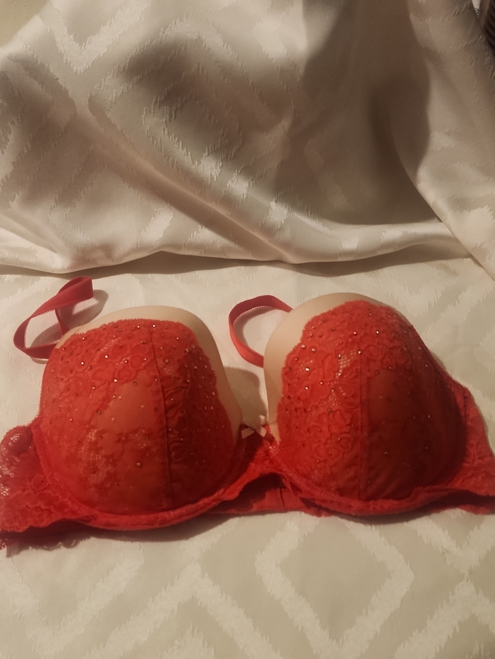 Victoria's Secret Red Lace Embellished Push-Up Bra